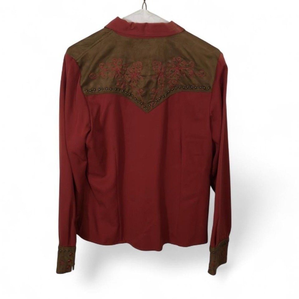 Scully - Western Embroidered Snap Shirt - Women's M - Red Brown Rodeo Yoke - Picture 5 of 7